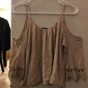 beige cold shoulder top